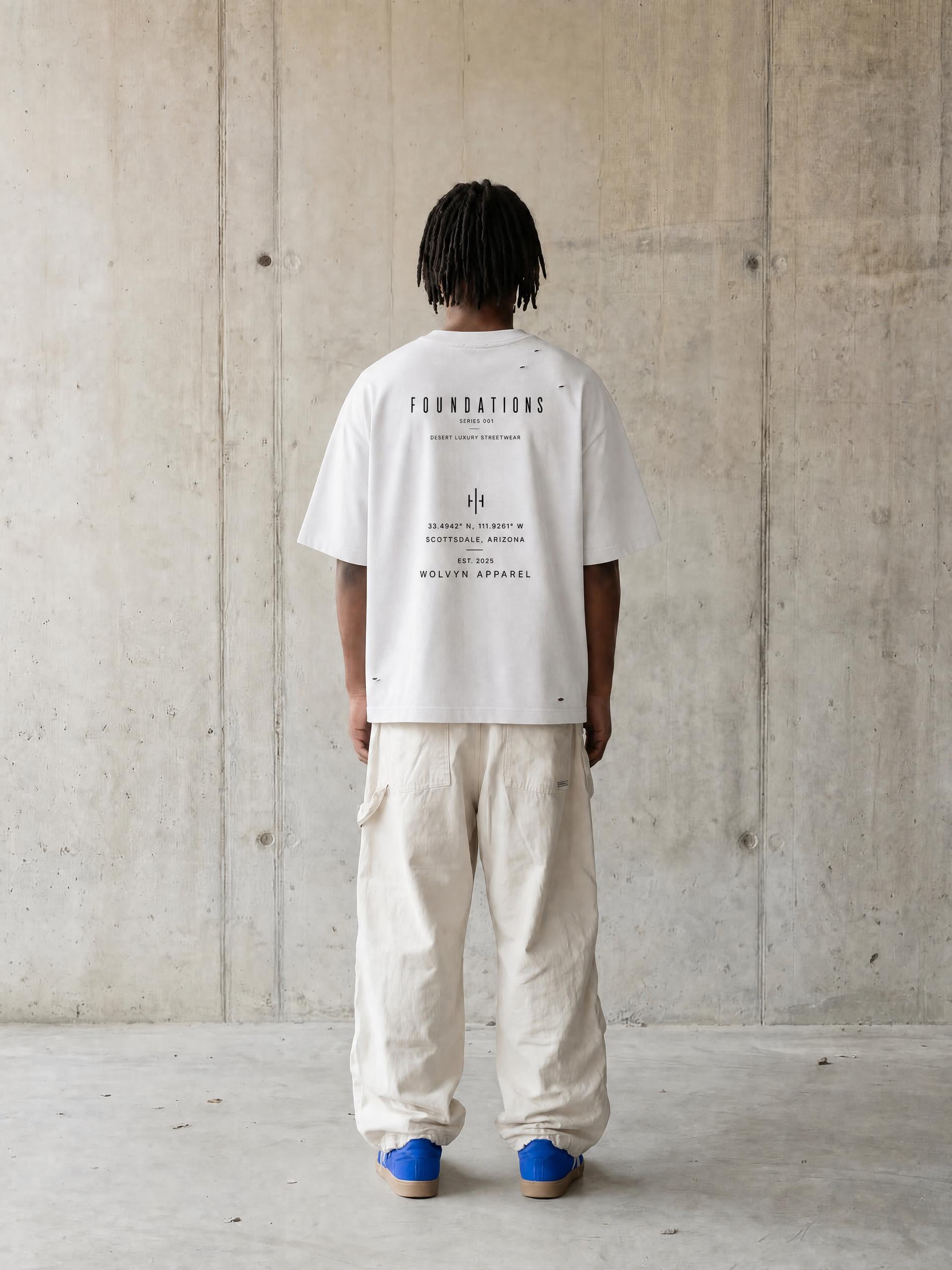 Wolvyn Apparel ‘Foundations Stone’ (Black Text) Vintage Washed Distressed Boxy Oversized T-Shirt