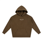 Wolvyn Apparel Foundations 002 Oversize Fleeced Hoodie in brown, front view with chest logo and kangaroo pocket.