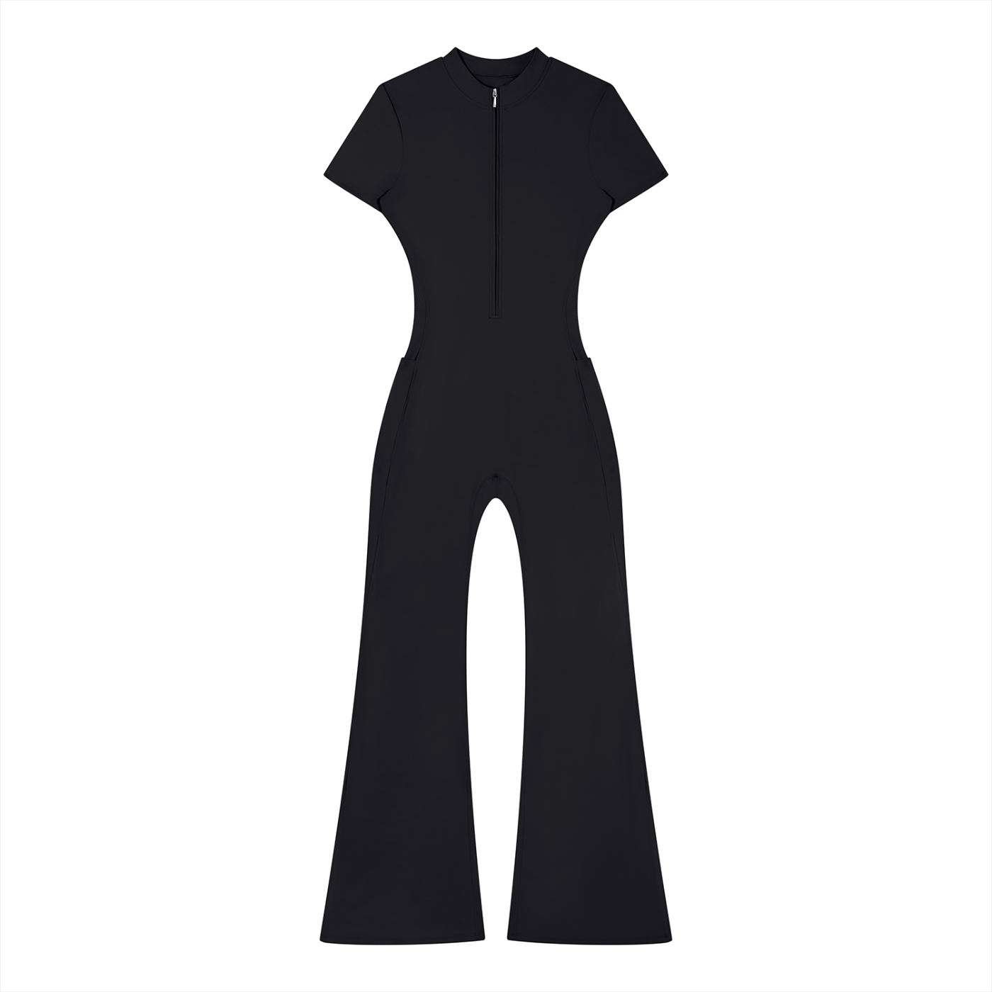 Wolvyn Apparel Women’s Tight Flared Leg Quarter-Zip Jumpsuit