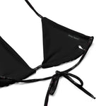 Black recycled string bikini top with tie straps and subtle logo detail
