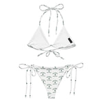 White recycled string bikini set with Scottsdale cactus print and adjustable ties
