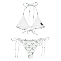 White recycled string bikini set with Scottsdale cactus print and adjustable ties
