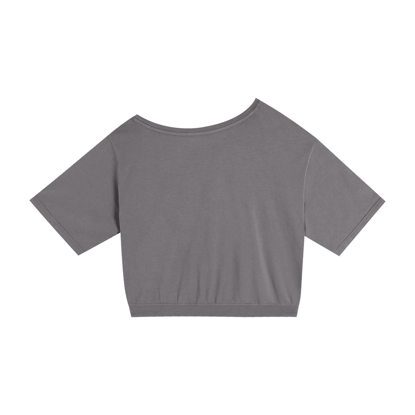 Gray asymmetric shoulder oversized cotton T-shirt with short sleeves on white background