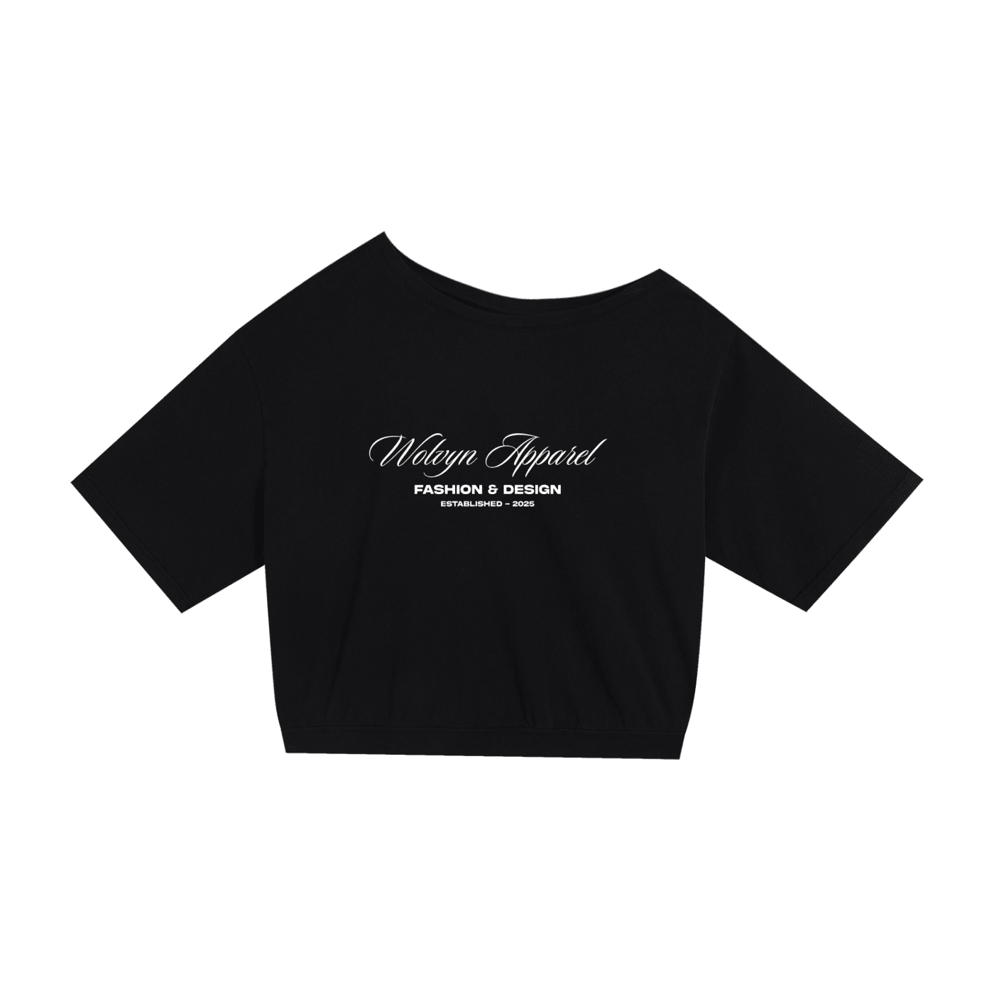 Black asymmetric oversized cotton t-shirt with white script logo and relaxed fit