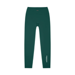 Standard Issue high-waisted yoga leggings in dark green with white print on lower leg by Wolvyn Apparel