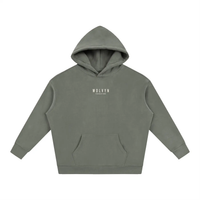 Foundations 002 Oversize Fleeced Hoodie by Wolvyn Apparel in sage green with white front logo.