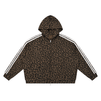 ODMPOD leopard print full-zip hoodie, unisex with three white stripe sleeves and front zip