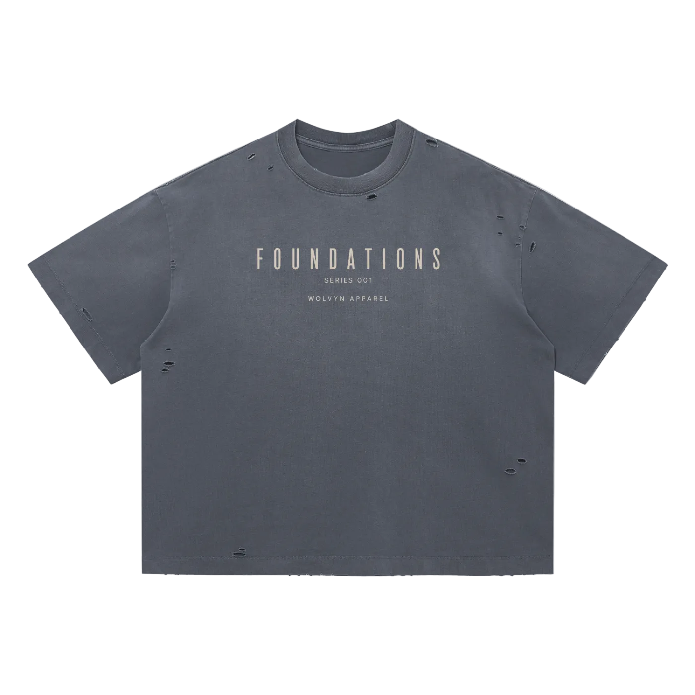 Wolvyn Apparel ‘Foundations Stone’ Vintage Washed Distressed Boxy Oversized T-Shirt