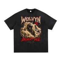 Wolvyn Apparel Desert Ace T-shirt, front view, black vintage-washed with desert scene and red Desert Ace text