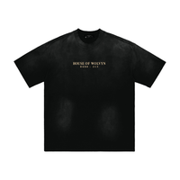 Front-view black Wolvyn Apparel T-shirt with tan 'HOUSE OF WOLVYN 0480-213' text.