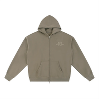 Flat-lay Wolvyn Apparel hoodie, Foundations Script Zip-Through fleece in taupe, Desert Luxury Streetwear.