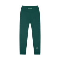 Leggings by Wolvyn Apparel: Standard Issue High-Waisted Yoga Leggings in deep green with back waistband logo