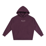 Wolvyn Apparel Foundations 002 oversized fleeced hoodie in plum with white front logo.