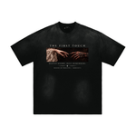 Wolvyn First Touch hand-frayed sunfade T-shirt; black tee with hands graphic and House of Wolvyn MMXXVI.
