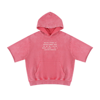 Wolvyn Apparel hoodie, pink mineral-wash short-sleeve with white chest print.