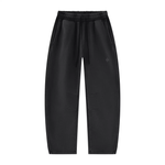 Wolvyn Apparel Foundations Layer 002 black vintage-wash fleece sweatpants with barrel-leg fit and drawstring waist.