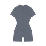 Wolvyn Apparel Women's Quarter-Zip Short Sleeve Romper, gray ODMPOD costume jumpsuit