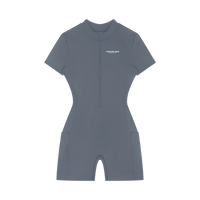 Wolvyn Apparel Women's Quarter-Zip Short Sleeve Romper, gray ODMPOD costume jumpsuit