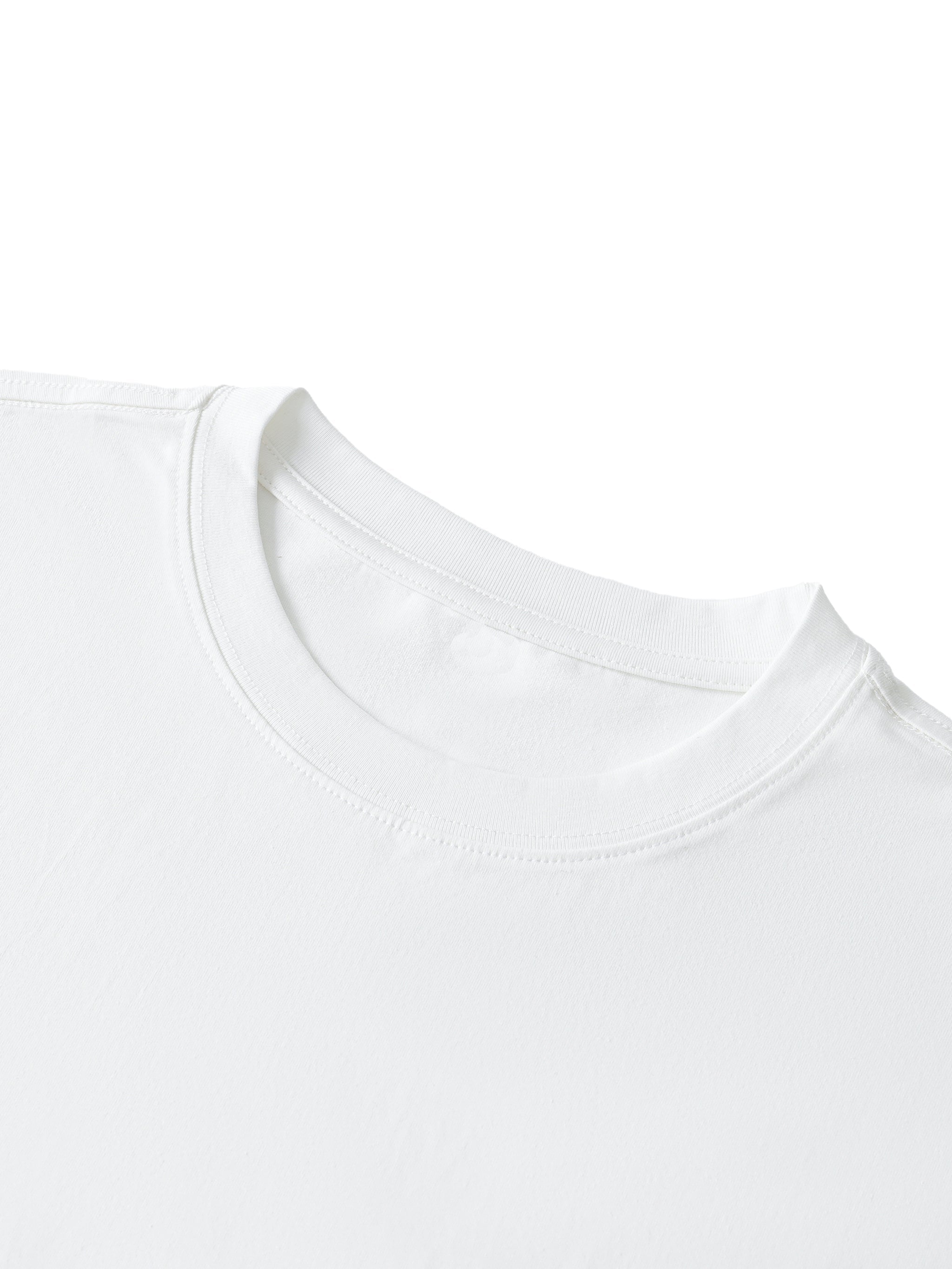 White ribbed half-sleeve t-shirt with crew neck, heavyweight cotton, streetwear style