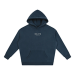 Wolvyn Apparel Foundations 002 oversized fleeced hoodie in navy, front view with small white logo, Desert Luxury Streetwear