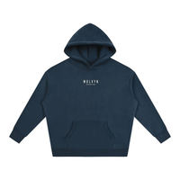 Wolvyn Apparel Foundations 002 oversized fleeced hoodie in navy, front view with small white logo, Desert Luxury Streetwear