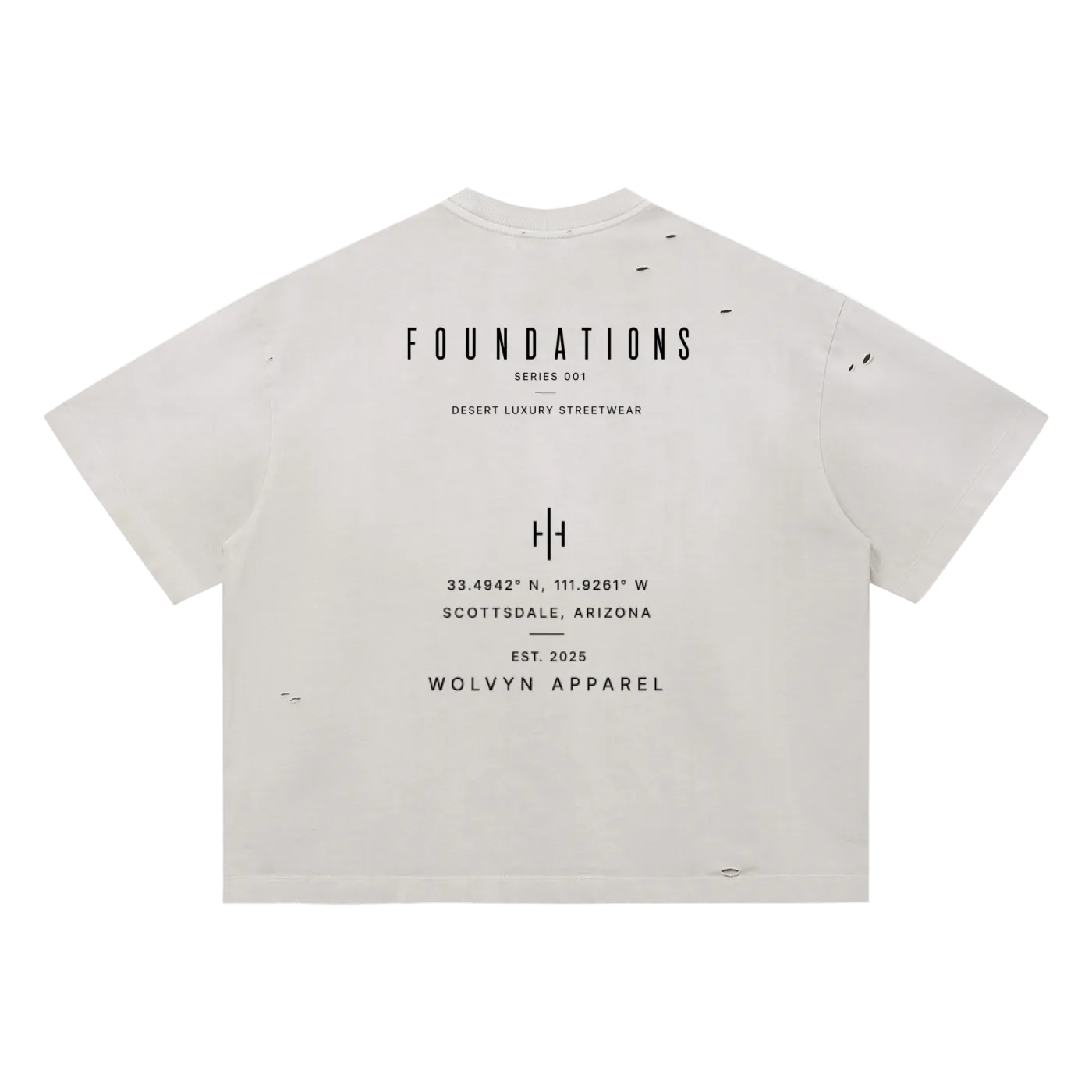 Wolvyn Apparel ‘Foundations Stone’ (Black Text) Vintage Washed Distressed Boxy Oversized T-Shirt