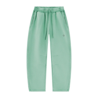 Wolvyn Apparel Foundations Layer 002 fleece sweatpants, unisex vintage wash mint green, barrel-leg, front view.
