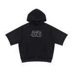 Hoodie by Wolvyn Apparel in black mineral-wash short-sleeve with white chest print.