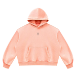 Foundations Layer 002 hoodie, unisex peach boxy fleece with hood and kangaroo pocket; Wolvyn Apparel, ODMPOD logo