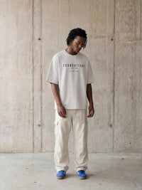 Tshirt Foundations Stone oversized boxy tee with black text, vintage washed by Wolvyn Apparel