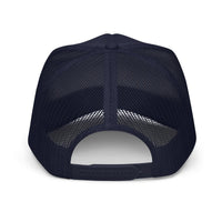 Back view of black mesh foam trucker hat with snapback closure