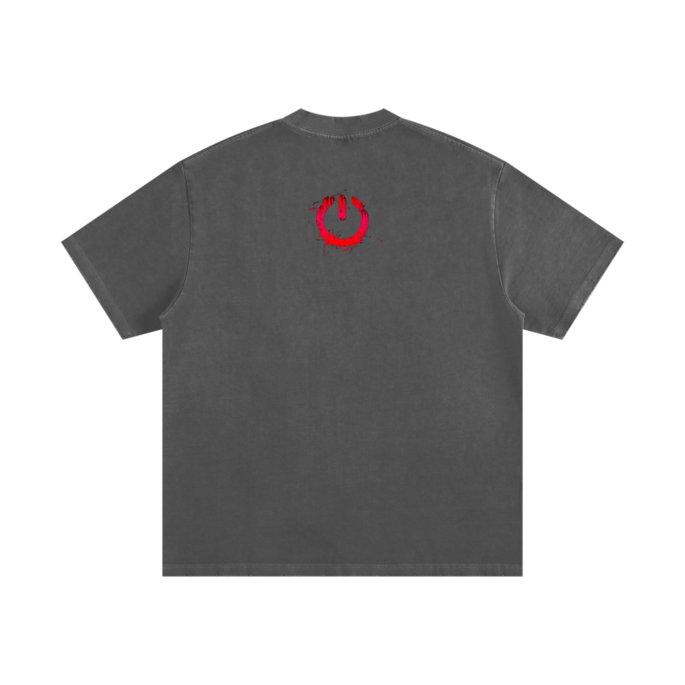 Heavyweight vintage washed grey t-shirt with red graphic on upper back, streetwear style