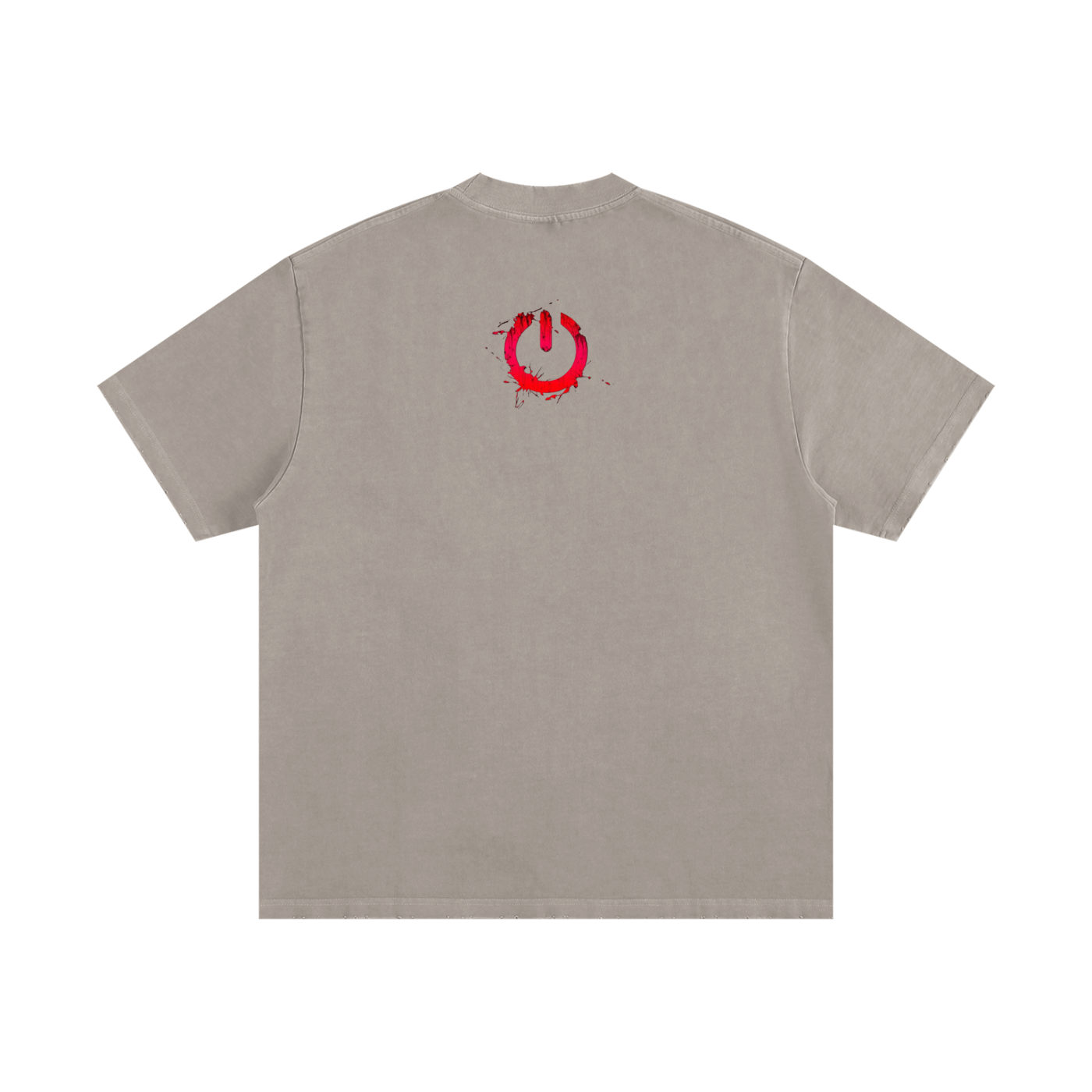 Heavyweight vintage washed beige t-shirt with red splatter graphic on the back