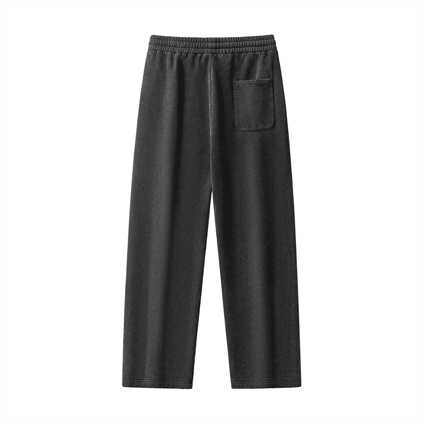 Black frayed enzyme-washed fleece sweatpants with elastic waist and back pocket