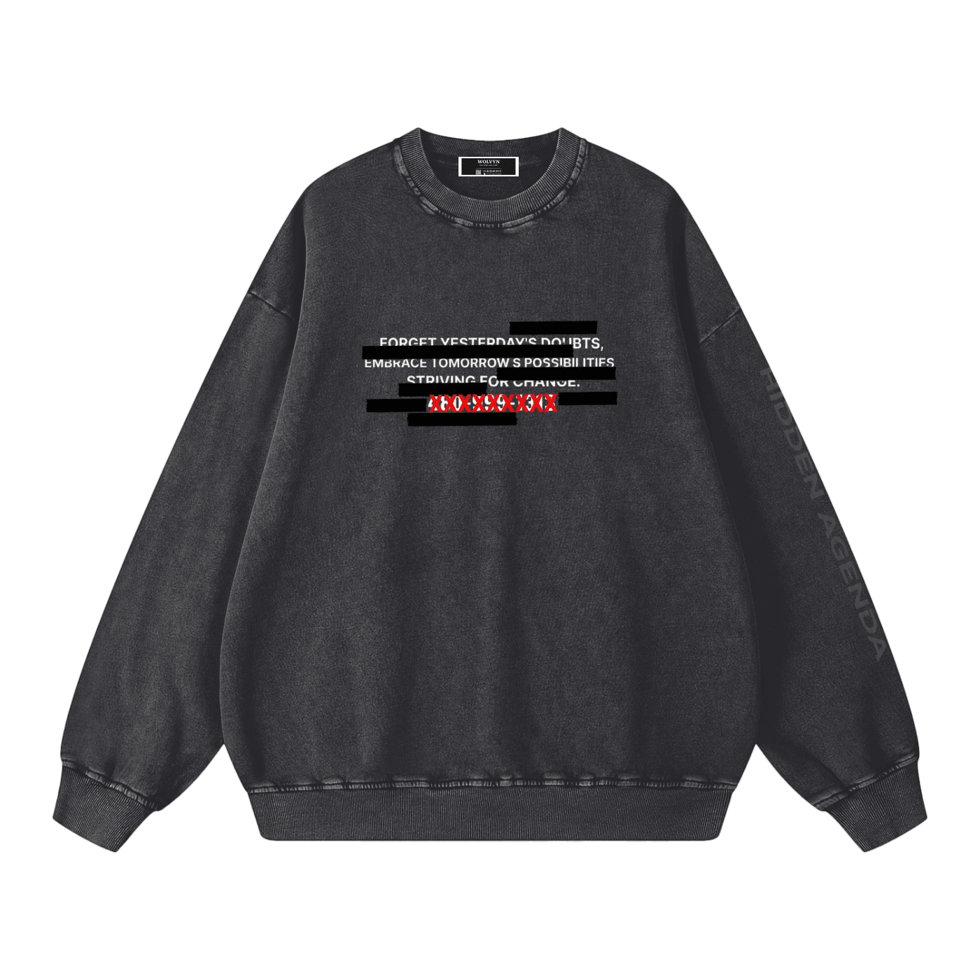 Hidden Agenda by Wolvyn Apparel "Redacted" Snow Washed Oversized Sweatshirt - Wolvyn Apparel
