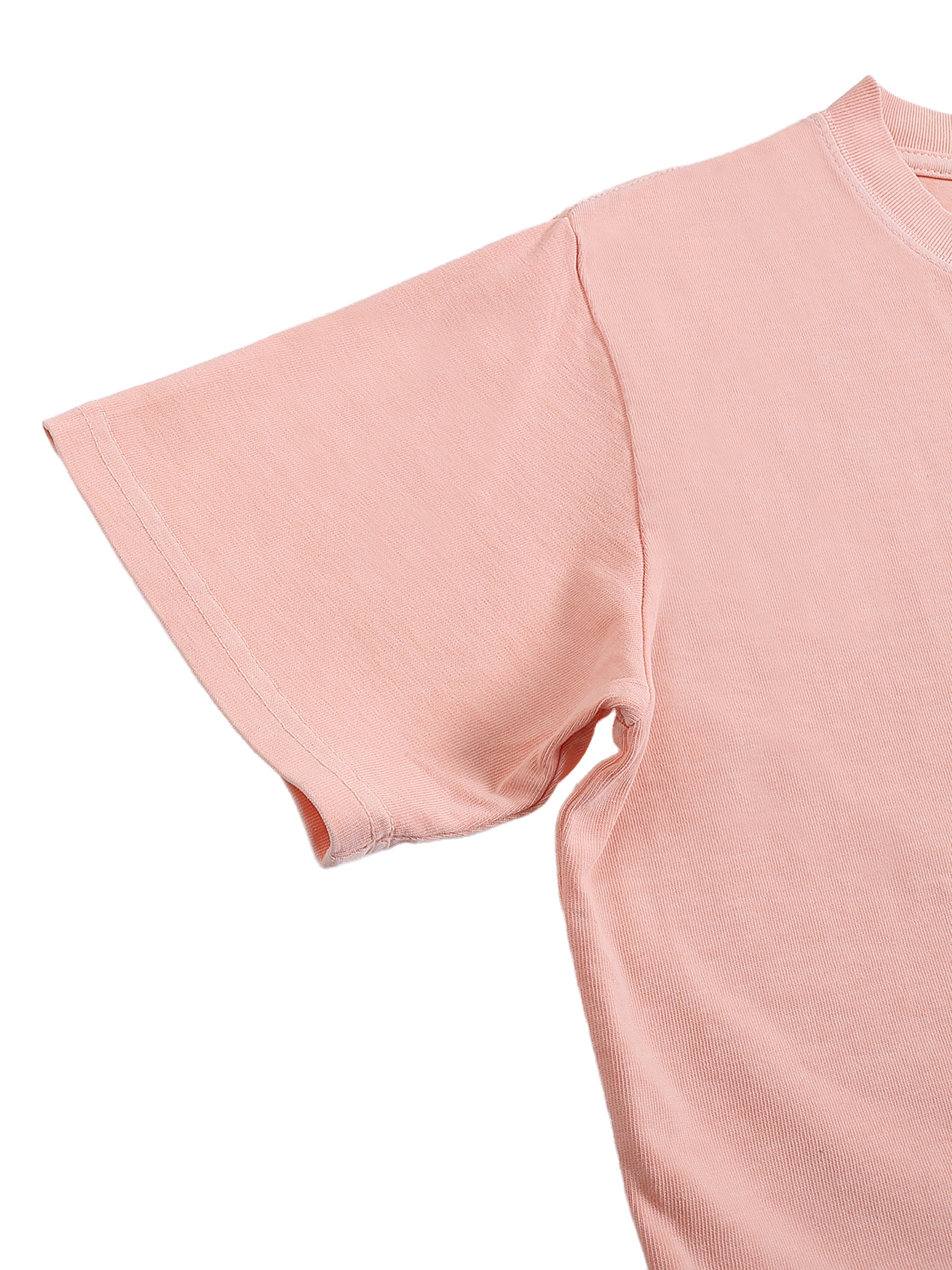 Close-up of a light pink heavyweight streetwear T-shirt sleeve and shoulder