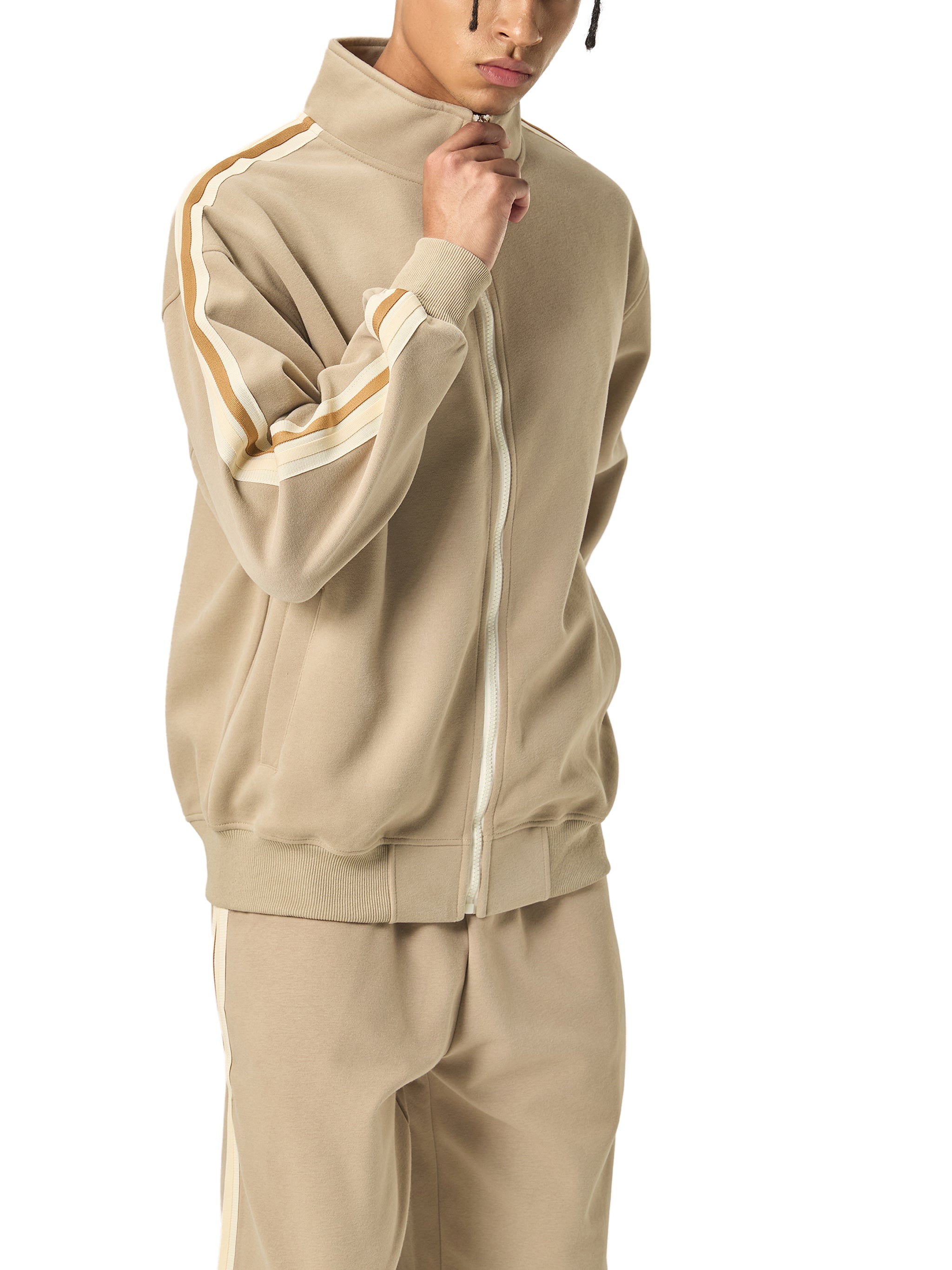 Wolvyn Apparel "Area 480" Contrast Side-Stripe Stand Collar  Jacket