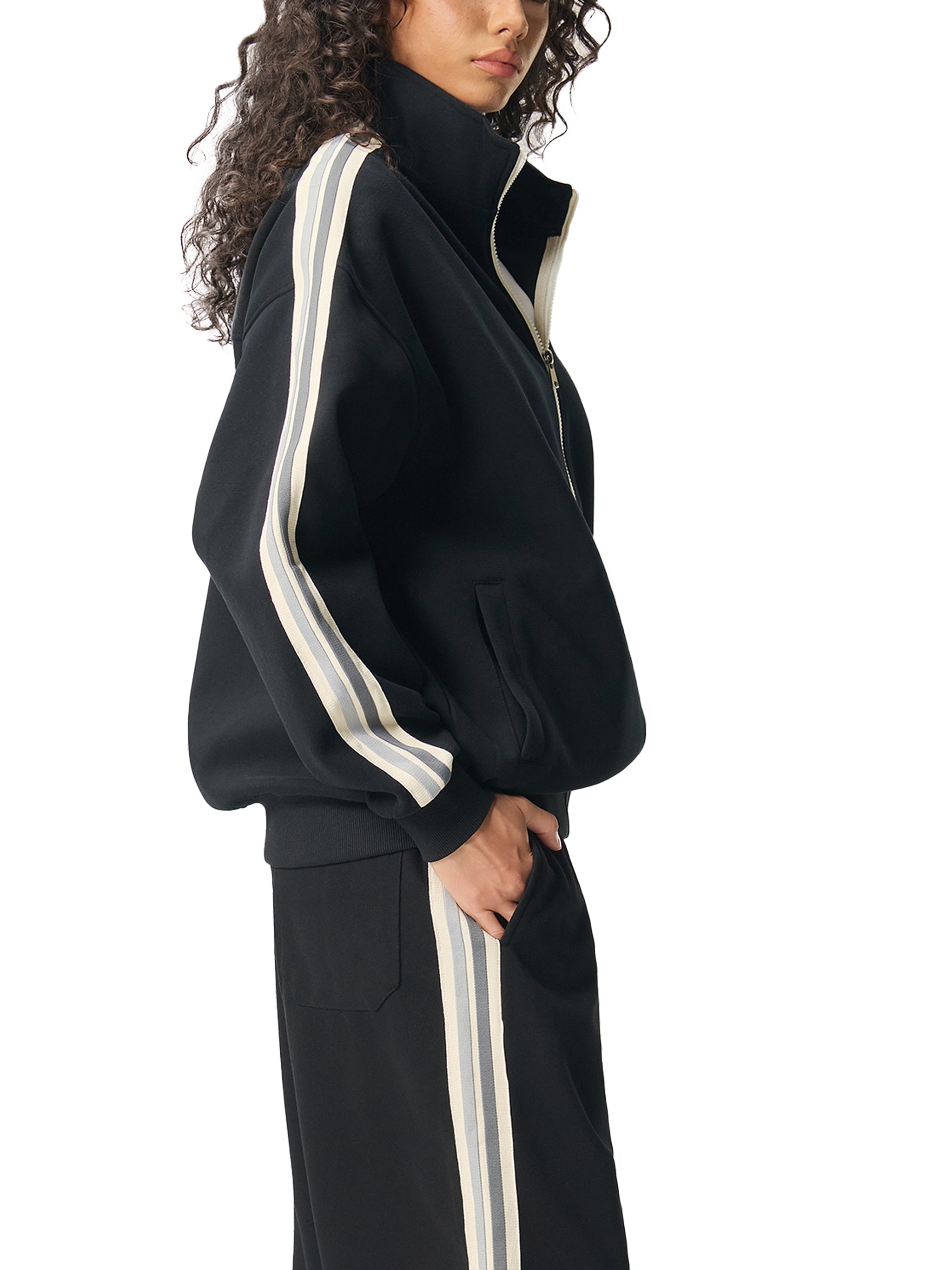 Wolvyn Apparel "Area 480" Contrast Side-Stripe Stand Collar  Jacket