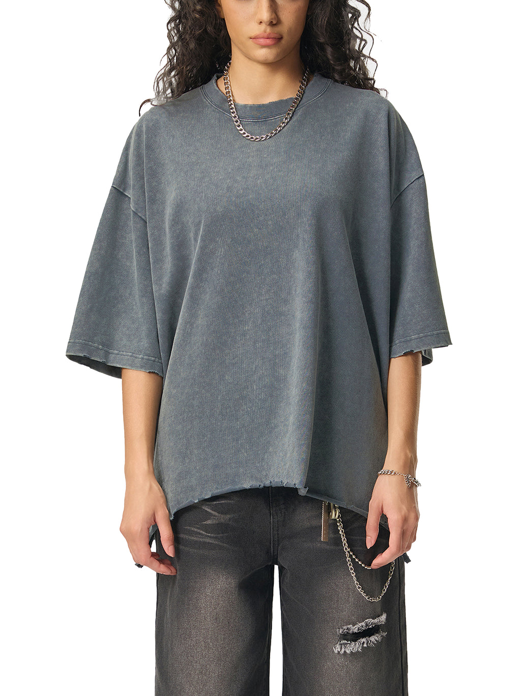 Hidden Agenda by Wolvyn Snow Wash Raw-Hem Boxy T-shirt