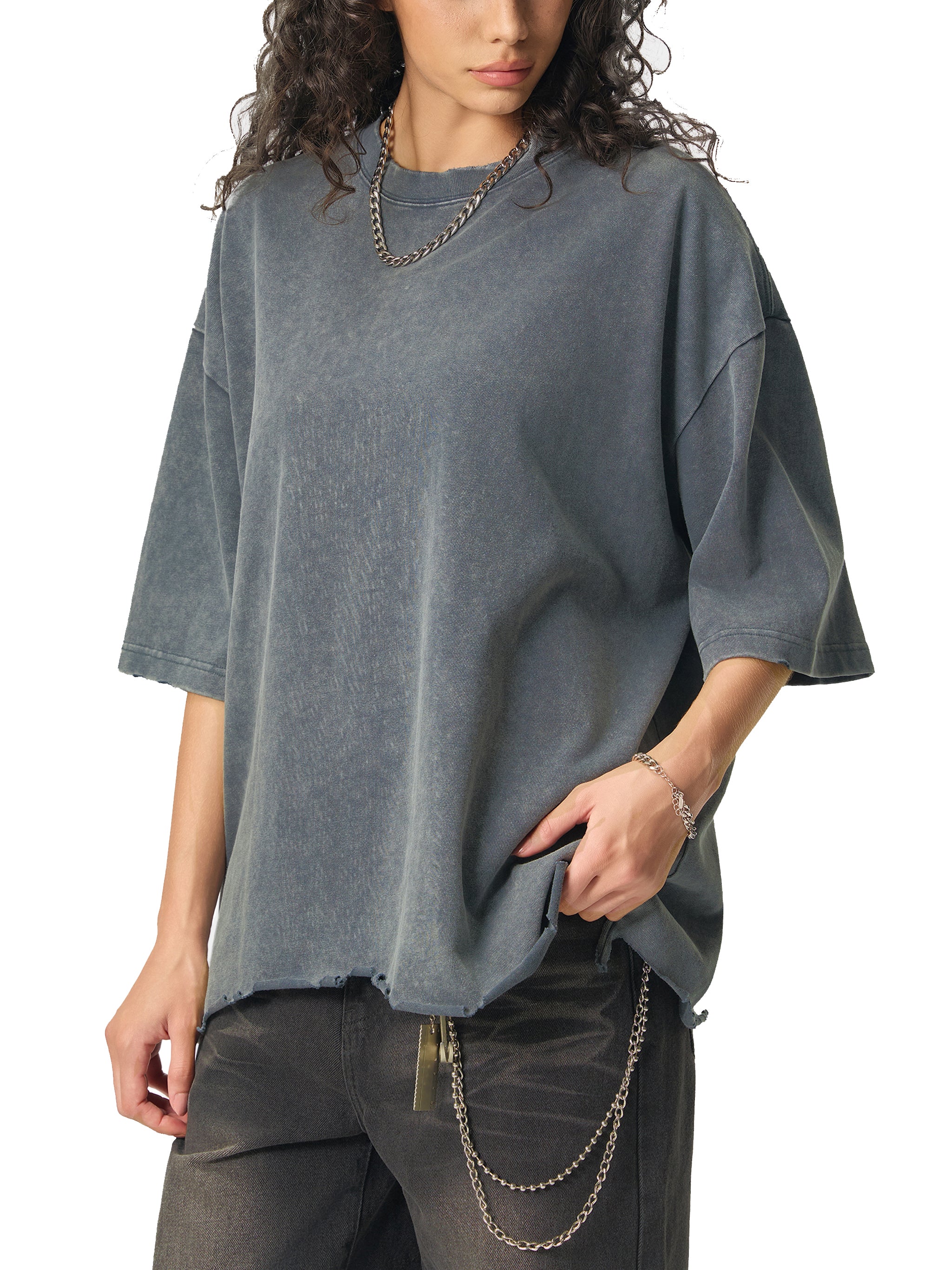 Hidden Agenda by Wolvyn Snow Wash Raw-Hem Boxy T-shirt