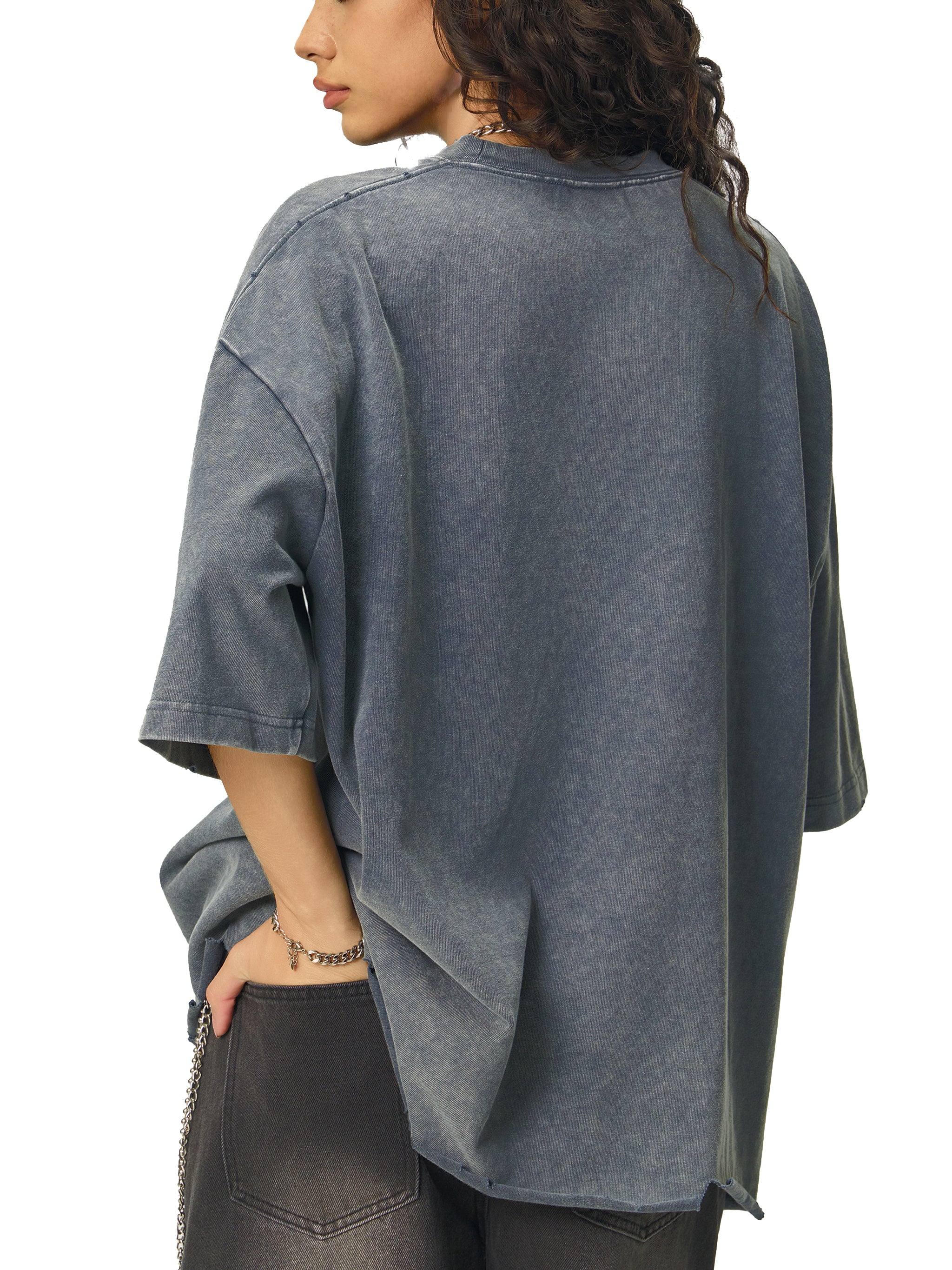 Wolvyn 50 Shades Snow Wash Raw-Hem Boxy T-shirt