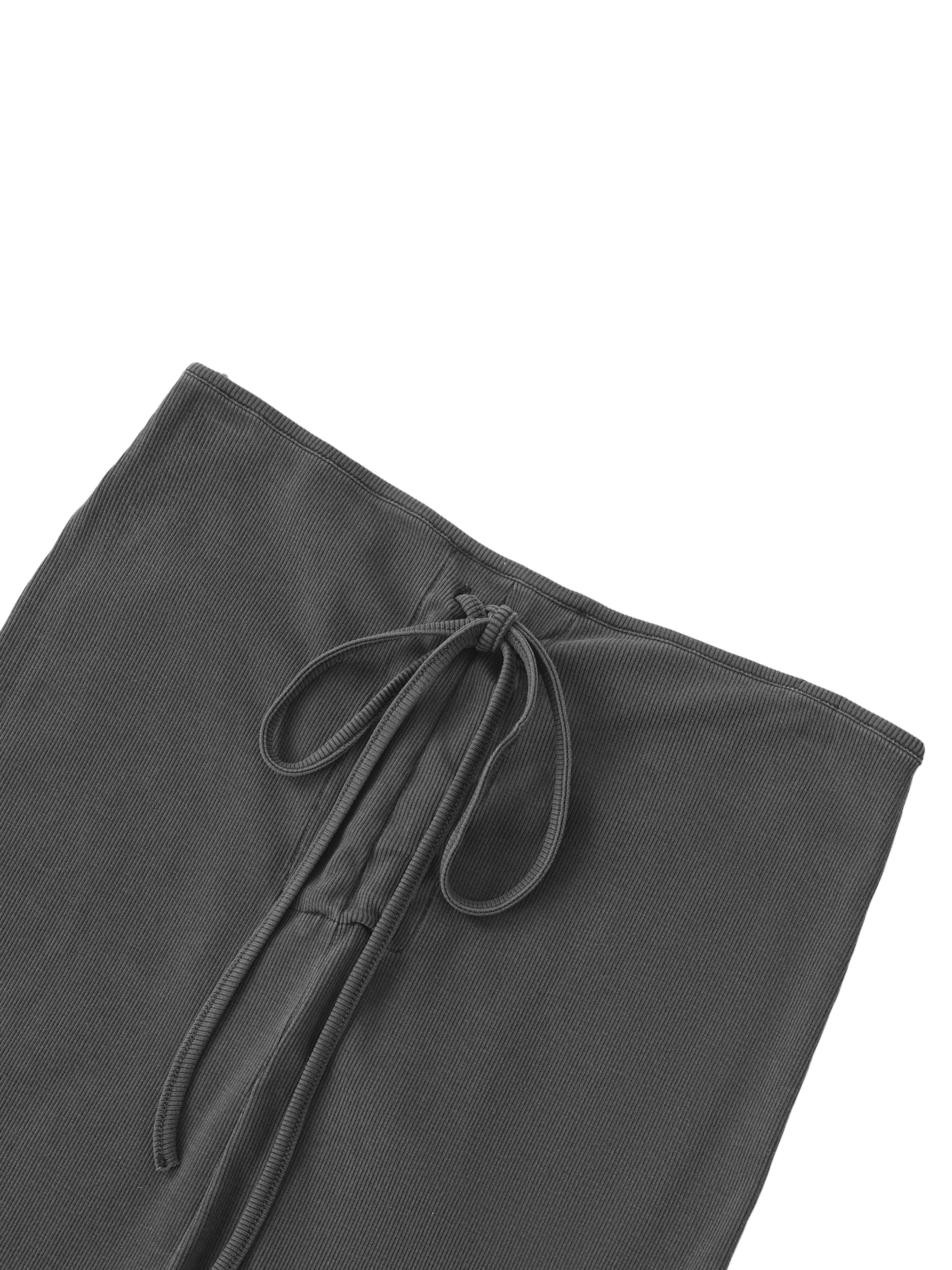 Heavyweight charcoal gray ribbed drawstring sweatpants close-up