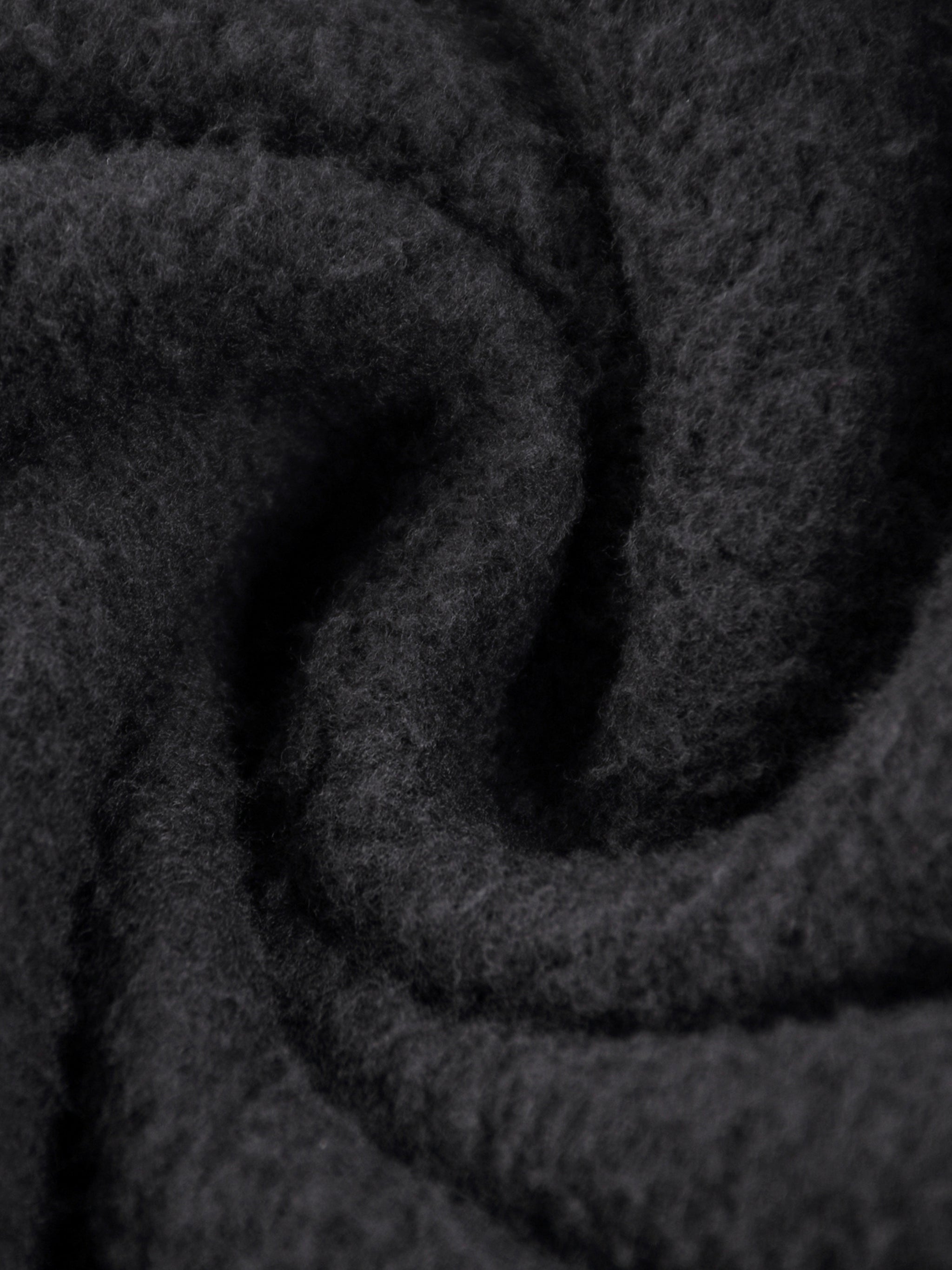 Close-up of soft black heavyweight fleece fabric texture