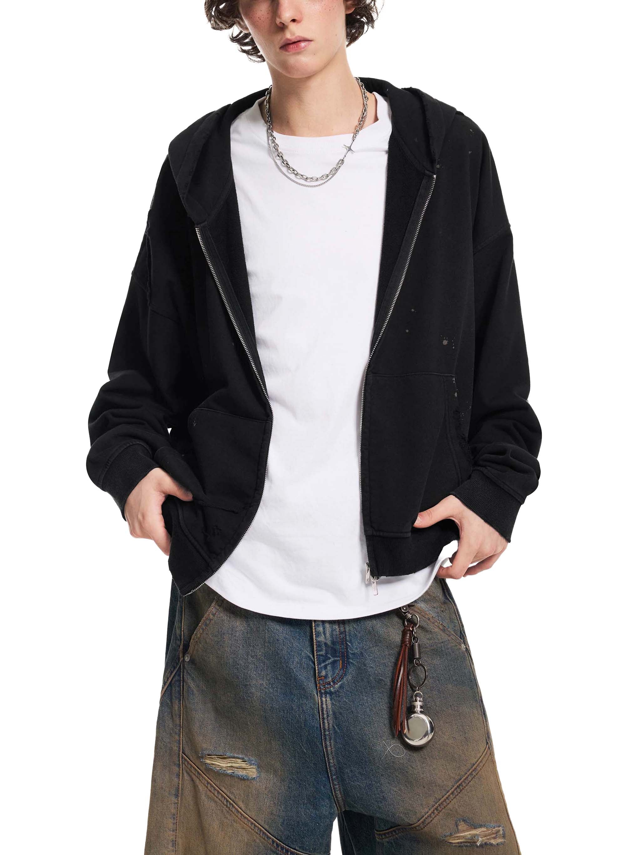 Wolvyn Apparel "Curated" Sun Fade Frayed Raw Edge Fleece Zip Hoodie