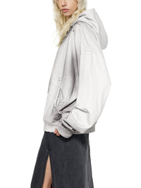 Wolvyn Apparel Curated Sun Fade Frayed Raw Edge Fleece Zip Hoodie, light gray