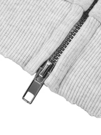 Zippered hoodie in light gray fleece with sun fade, frayed raw-edge hem and metal zipper.