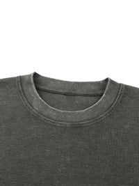 Wolvyn Apparel Mineral Wash Waffle Knit T-Shirt, gray textured neckline close-up