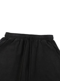 Wolvyn Apparel Mineral Wash Waffle Knit Shorts, black with elastic drawstring waistband; ODMPOD