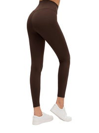 Leggings, brown high-waisted yoga style by Wolvyn Apparel; model rear view, Desert Luxury Streetwear