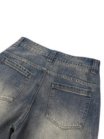 Wolvyn Apparel vintage wash baggy denim shorts, blue denim with back pockets